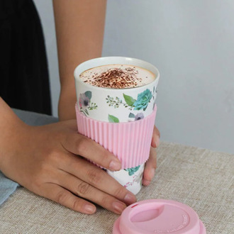 Reusable Bamboo Fiber Travel Coffee Mug With Lid and Silicone Rubber Sleeve Dishwasher Safe Portable Coffee Cups Organic