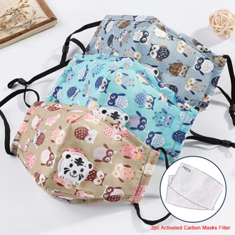 Reusable Cotton Child Mask Anti PM2.5 Dust Haze Windproof Respirator Cartoon Mouth Masker with Activated Carbon Masks Filter