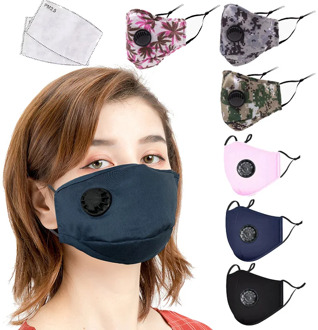 Reusable Fabric Cotton Adult Mask PM2.5 Dust Anti Haze Respirator Windproof Mouth Masker and 2pcs Activated Carbon Masks Filter