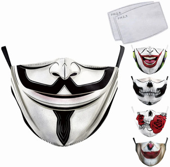 Reusable Face Mask 3D Printed Skull Big Mouth Mask Washable Cotton Protective Mask Anti dust pollution Fashion PM2.5 Mask Filter