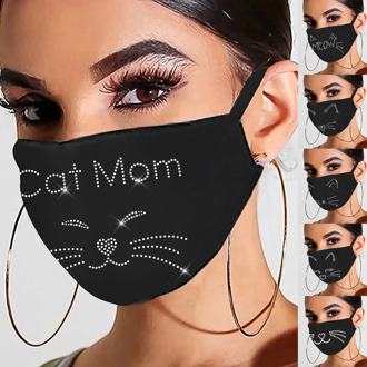 Reusable Face Mask Fashion Drill Diamond Cat Mouth Cover Washable Mouth Mask Protective Mask Black Cloth Mouth Caps masques