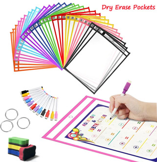 Reusable PP File Dry Erase Pockets With Pen Transparent Write And Wipe Drawing Whiteboard Markers Used for Teaching Supplies