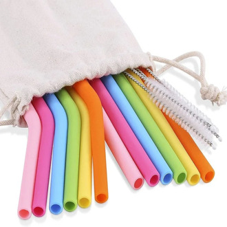 Reusable Silicone Straws Food Grade Silicone Flexible Bent Straight Drinking Straw With Cleaner Brush coffee Party Bar Accessory