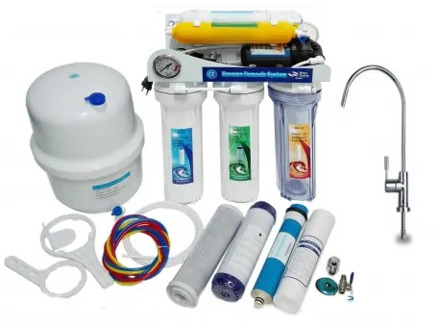 Reverse osmosis MOON75 6 stages, Pump, gauge, membrane 75 GPD and mixer tap Lux