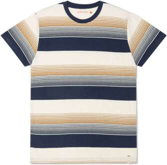 Revolution T-shirt navy striped Blauw