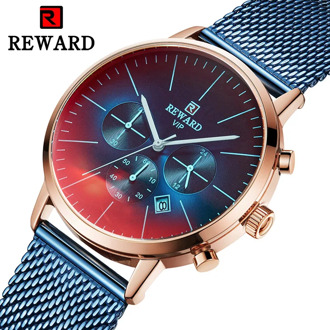 REWARD 2020 New Fashion Color Bright Glass Watches Men Top Luxury Brand Chronograph Male Gift Stainless Steel Casual Watch