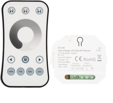 Rf controller + afstandsbediening voor 230v enkelkleurige led strips - complete set voor draadloze bediening