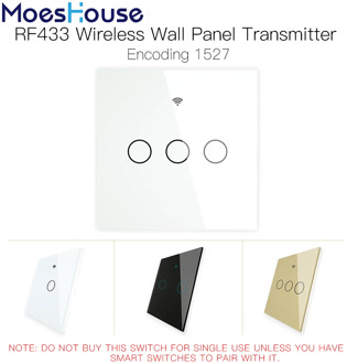 RF433 MHz Wireless Wall Glass Panel Transmitter Switch Remote Controller Work with WiFi Smart Control Sticky Switch Receiver