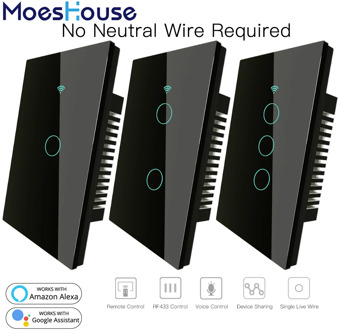 RF433 WiFi Smart Wall Touch Switch No Neutral Wire Needed Smart Single Wire Wall Switch Work with Alexa Google Home 170-250V