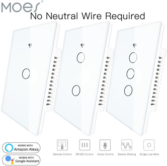 RF433 WiFi Smart Wall Touch Switch No Neutral Wire Needed Smart Single Wire Wall Switch Work with Alexa Google Home 170-250V