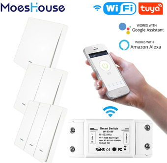 RF433 WiFi Wireless Remote Control Smart Switch Wall Panel Transmitter Smart Life/Tuya APP Works with Alexa Google Home