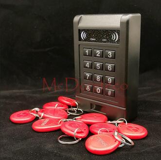 Rfid 125 Khz Id Tag Security Kaartlezer Toegangscontrole Toetsenbord Gratis 10 Id Keyfob Wiegand Ingang Deur lock Controller rood Keyfobs