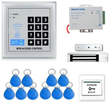 RFID Deur Toegangscontrole Systeem Kit Set + 180 KG Elektrische Magnetische Lock + 10 stks Rfid Key tags sleutelaanhangers + Power + Exit knop