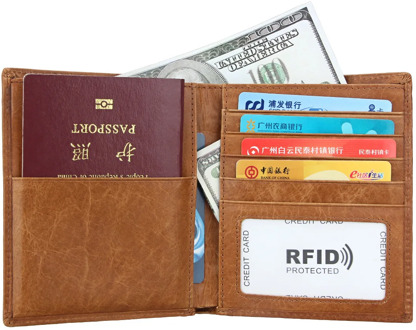 Rfid Male Women's Genuine Leather Passport Holder Function Passport Travel Wallet