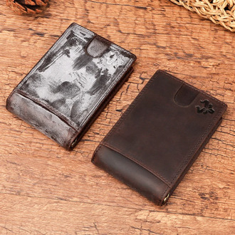 RFID Men's Genuine Leather Money Clips Fashion High Quality Men Bifold Wallets Mini Male Purse Money Clip Clamp For Money