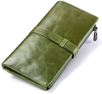 Rfid Portemonnee Voor Vrouwen Lederen Kaarthouder Telefoon Organizer Rits Broekzak Lange Zakelijke Portemonnee groen