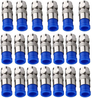 Rg6 F Type Connector Coax Coaxial Compression Fitting 20 Pack (Blue)
