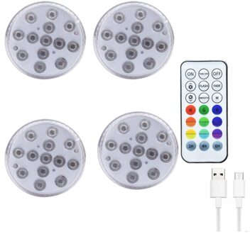 Rgb Afstandsbediening Led Onderwater Licht Usb Opladen Dompelpompen Lamp IP68 Waterdicht Zwembad Lights Voor Outdoor Tuin 1 controle 4 lights