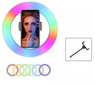 Rgb Led Ring Licht Telefoon Houder Fotografie Vulling Licht Dimbare Rgb Selfie Set Led Ring Light Remote Voor Foto Video 10 inches
