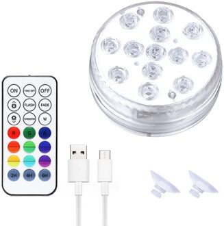 Rgb Onderwater Ligh 13 Led Usb Afstandsbediening Dompelpompen Lamp Met Magneet En Zuignap Outdoor Tuin Zwembad Party Night licht 1stk