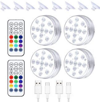 Rgb Onderwater Ligh 13 Led Usb Afstandsbediening Dompelpompen Lamp Met Magneet En Zuignap Outdoor Tuin Zwembad Party Night licht 4stk