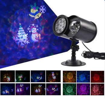RGBW Christmas LED Snowamn Laser Projector Double Head Water Wave Stage Light Remote Control Waterproof Garden Lawn Lamp