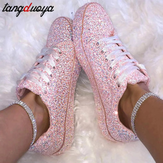 Rhinestone Design Women Shoes Casual Lace-Up Tennis Shoes Casual Womens Sneakers Woman Sneakers Trainers Female Sneakers pink