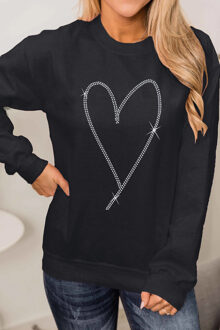 Rhinestone Hart Sweatshirt - maat 2XL Zwart