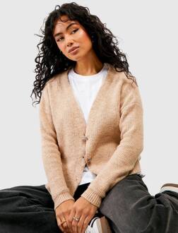 Rhinestone-Knop Soft Knit Slouchy Cardigan, Camel - M/L