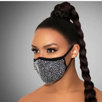 Rhinestone Leopard Mask Elastic Reusable Washable Bling Mask For Face With Rhinestone Decoration Face Jewelry