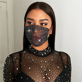 Rhinestone Mask Women Diamond Crytal Decoration Jewelry Facemask Fashion Sexy Glitter Mesh Net Party Show Mouth Mask For Wedding