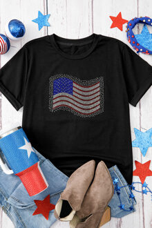 Rhinestone Vlag Graphic T-shirt - maat S Zwart