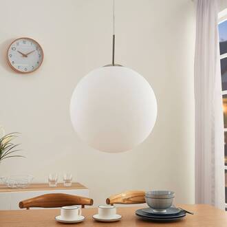 Rhona hanglamp, opaalglasbol, 30 cm wit, gesatineerd nikkel