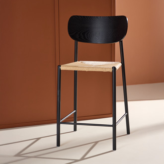 Rian barkruk met rotan zitting zwart - 67 cm