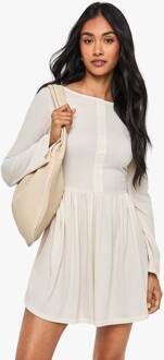 Rib Drop Hem Button Down Mini Jurk, Cream - 40