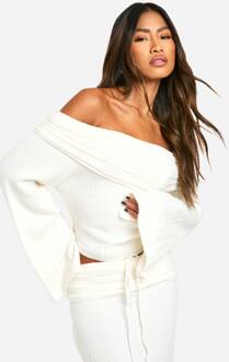 Rib Edge Soft Knit Bardot Trui, Ecru - M