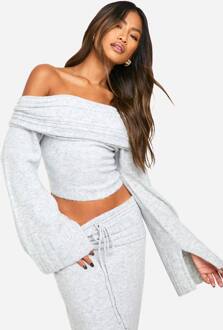 Rib Edge Soft Knit Bardot Trui, Grey - L