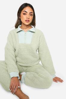 Rib Fleece Half Zip En Jogger Lounge Set, Sage - 36