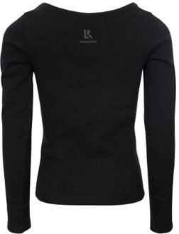 Rib jersey top voor meisjes in de kleur Zwart - 176