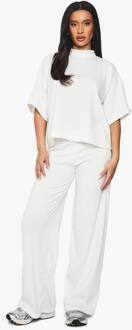 Rib Oversized Top Met Korte Mouwen & Wijde Pijp Broekset, Cream - 38