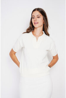 Ribbed polo naturel - maat S Wit