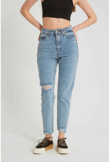 Ribbed spijkerbroek high waist d83615 Blauw - 26