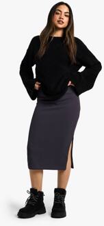 Ribbelmidirok Met Split Aan De Zijkant, Charcoal - 38
