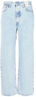 Ribcage high waist straight leg cropped jeans met lichte wassing Indigo - W25/L27