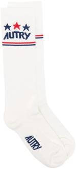 Ribgebreide sokken met Jacquard-logo Autry , White , Unisex - L,M