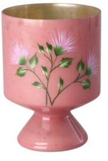 Rice glazen bloempot met handgeschilderde bloemen, roze
