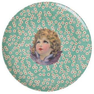 Rice kerst melamine bord rond klein angel, groen