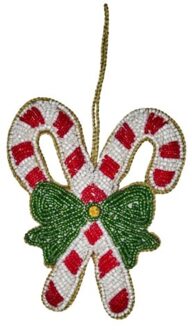 Rice kerst stoffen ornament met kralen, candycane