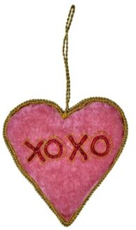 Rice kerst stoffen ornament met kralen heart, rood