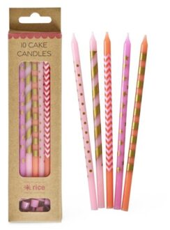 Rice lange taartkaarsjes, roze, 10 stuks